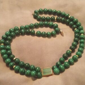 Antique genuine malachite dbl strand choker